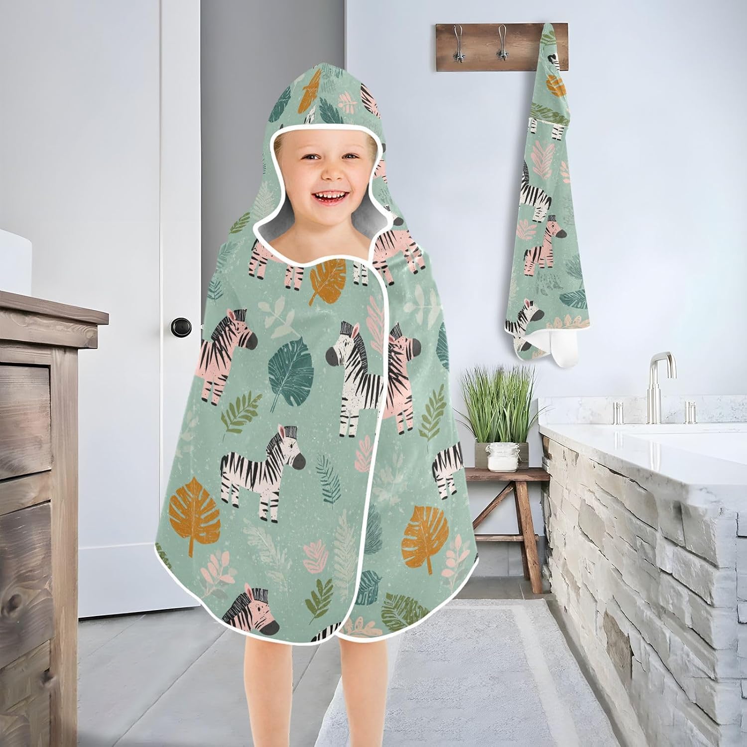Kids Bath Towels with Hood Funny Jungle Zebras Hooded Towels for Toddlers Soft
