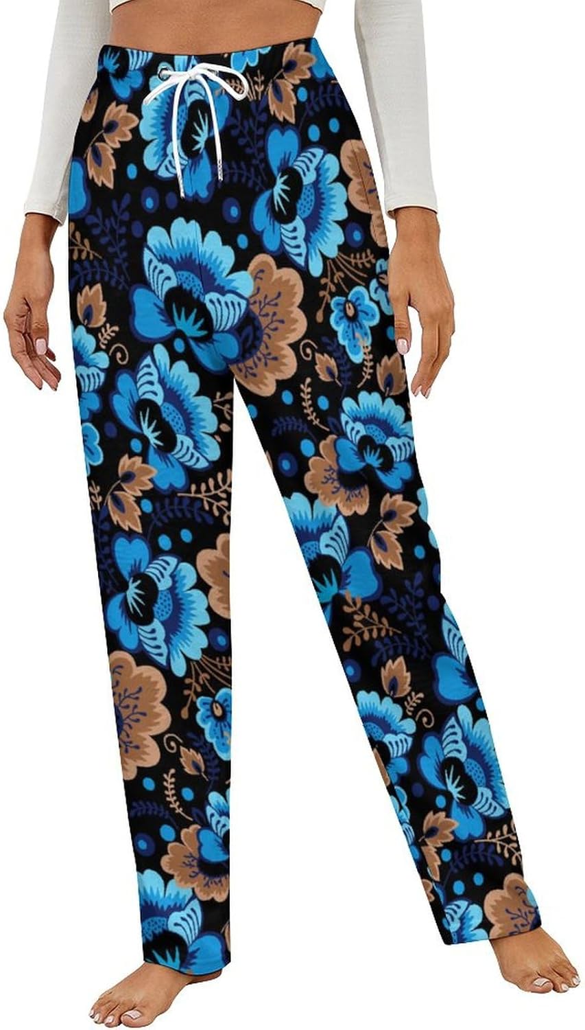 Adugen Origei Womens Flowers Pattern Flannel Pajama Sleep Pants Home Pajamas Winter