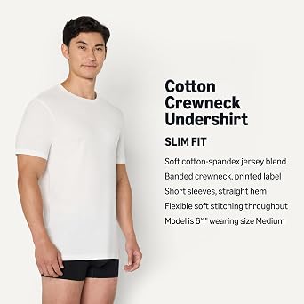 Amazon Essentials Men's Slim Fit Crewneck Undershirts, Pack of 6