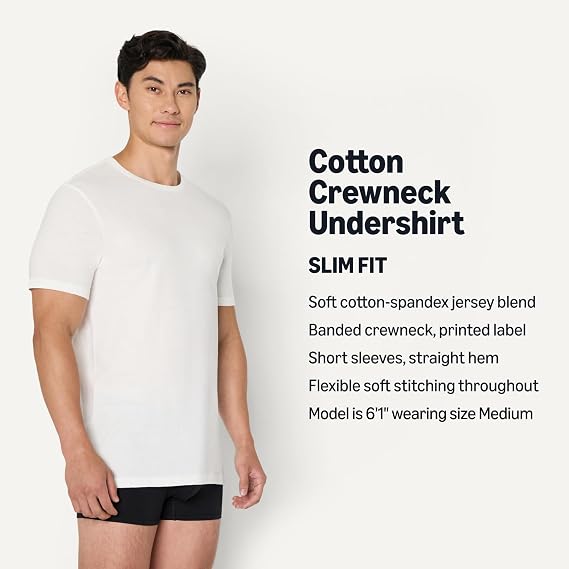 Amazon Essentials Men's Slim Fit Crewneck Undershirts, Pack of 6