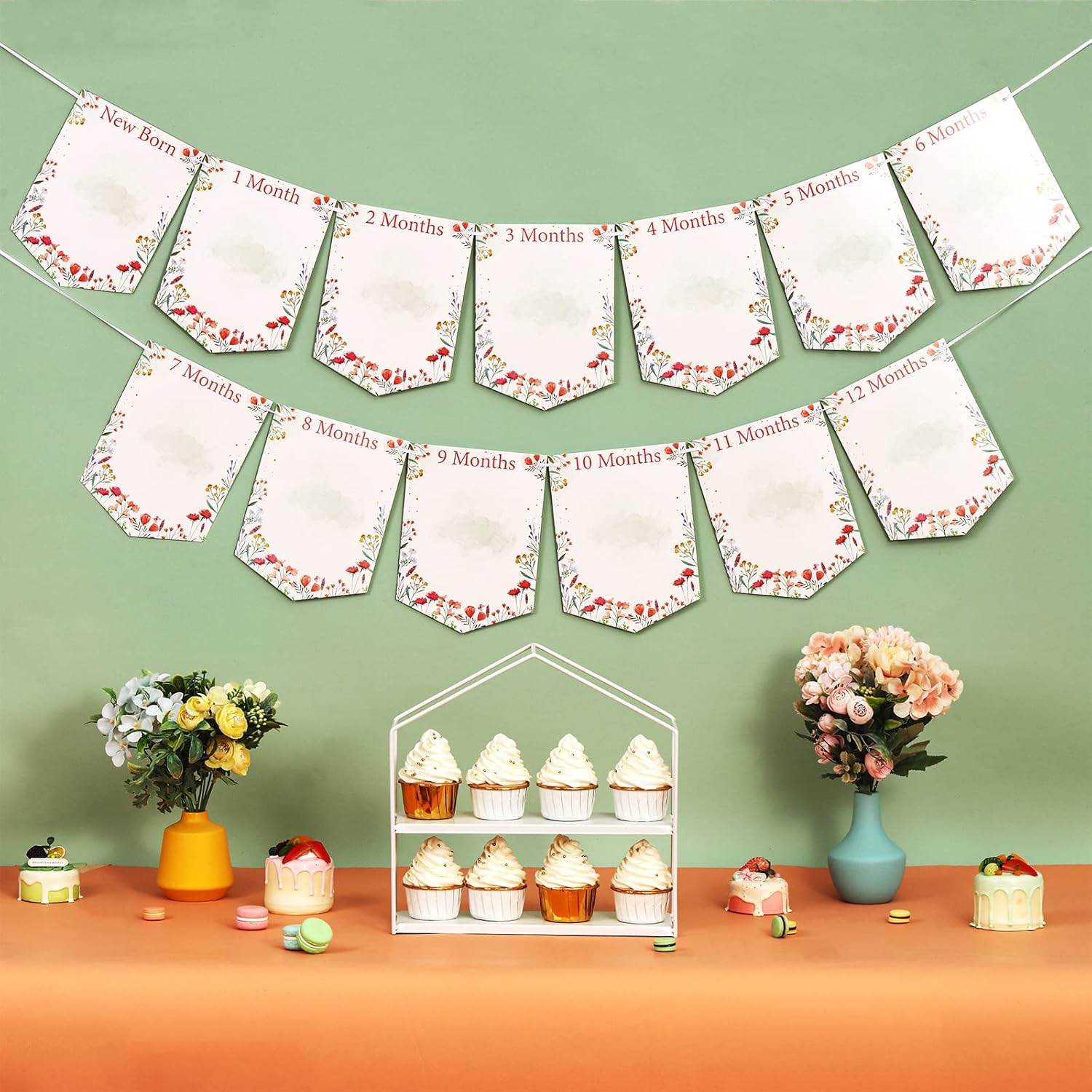 Wildflower Theme 1st Birthday Photo Banner from Newborn to 12 Months for Girls, Growth Record Monthly Milestone Picture Banner First Birthday Party Decorations for 1 Year Old Girl - Image 3