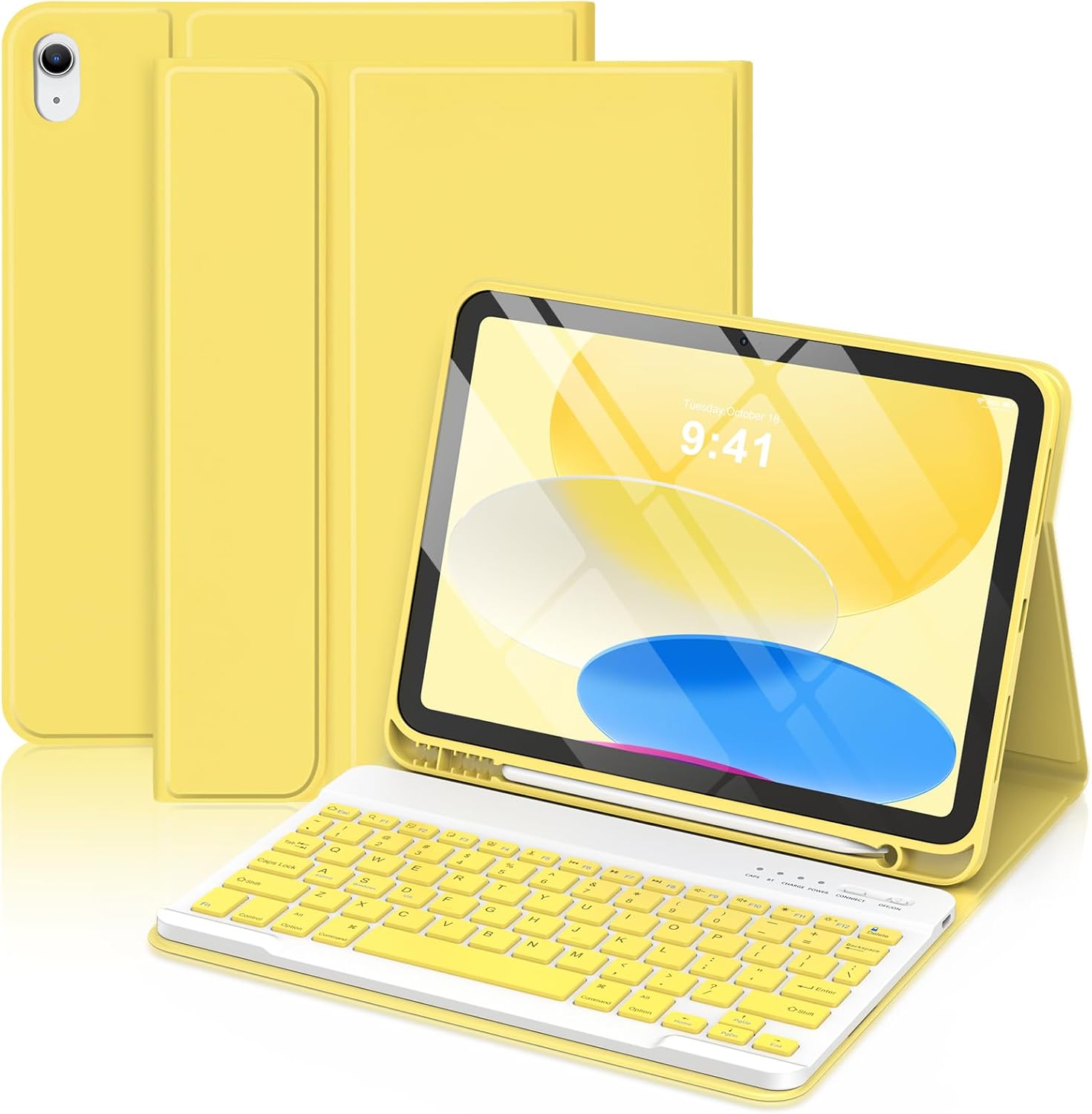 MMK for iPad 11th 10th Generation Case with Keyboard (2022, 10.9"), Wireless Detachable Keyboard, Pencil Holder for iPad 11 inch (A16 2025), 10th Gen (10.9 Inch 2022) Yellow