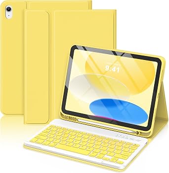 MMK for iPad 11th/10th Generation Case with Keyboard, Yellow | for iPad A16 11" 2025 & 10th Gen 10.9" 2022, Wireless Detachable Keyboard, Pencil Holder