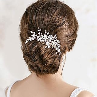 Bride Wedding Hair Comb Pearl Flower Hair Piece Rhinestone Bridal Hair Accessories for Women (Silver)