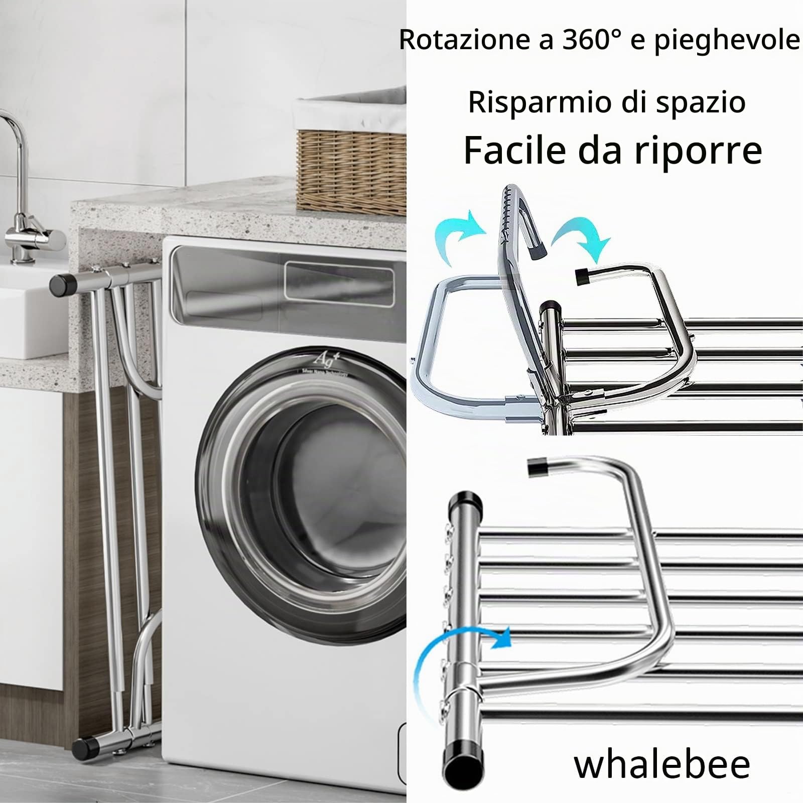 Stendibiancheria in Acciaio Inox, Stendino Estensibile Stendibiancheria per Balcone Davanzale Facile da Piegare, per Uso Interno Ed Esterno, Multifunzione Stendibiancheria da Parete
