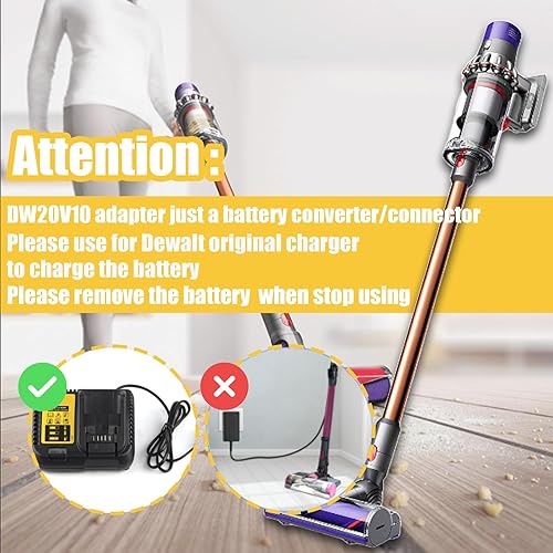 Miniatura 7 de URUN Adaptador de vacío V10 para Dyson para Dewalt, convertidor de adaptador de batería DW20V10 para batería Dewalt de iones de litio de 20 V para