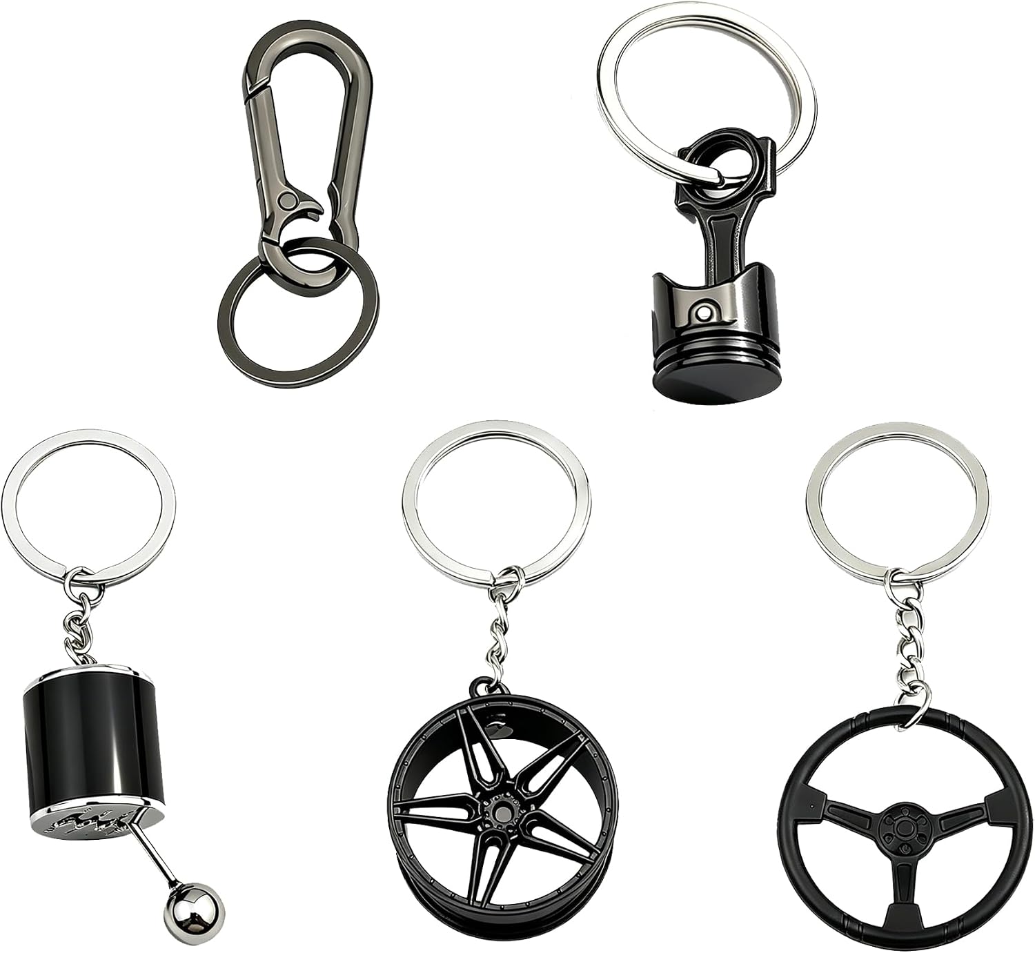 5 Pack Cool Metal Car Parts Keychain Set