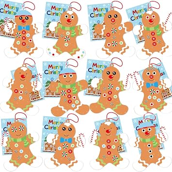 Fancy Land 12 Gingerbread Man Craft Kit for Kids DIY Create Your Own Foam Gingerbread Man Christmas Ornament Self-Adhesive Sticker Sheets Fun Holiday Gifts