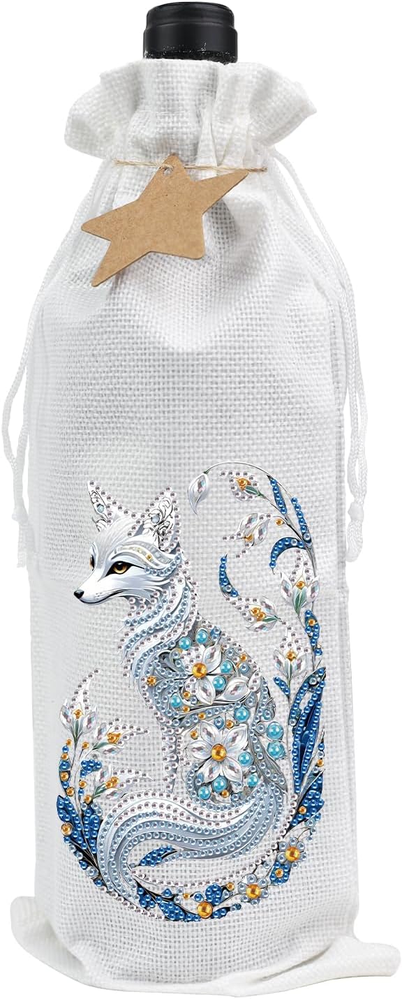 DIY 5D Diamond Painting Gift Wrap, Special Shaped Diamond Art Linen Cover for Champagne Decoration, Christmas Wedding Birthday Party Supplies (Beautiful Fox)