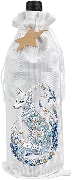 DIY 5D Diamond Painting Gift Wrap, Special Shaped Diamond Art Linen Cover for Champagne Decoration, Christmas Wedding Birthday Party Supplies Beautiful Fox