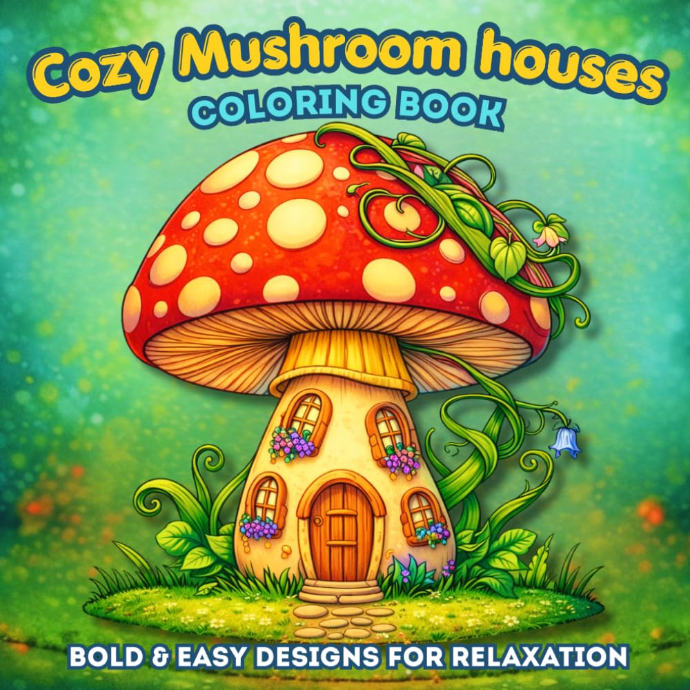Cozy Mushroom Houses Coloring Book: Bold & Easy Designs For Relaxation