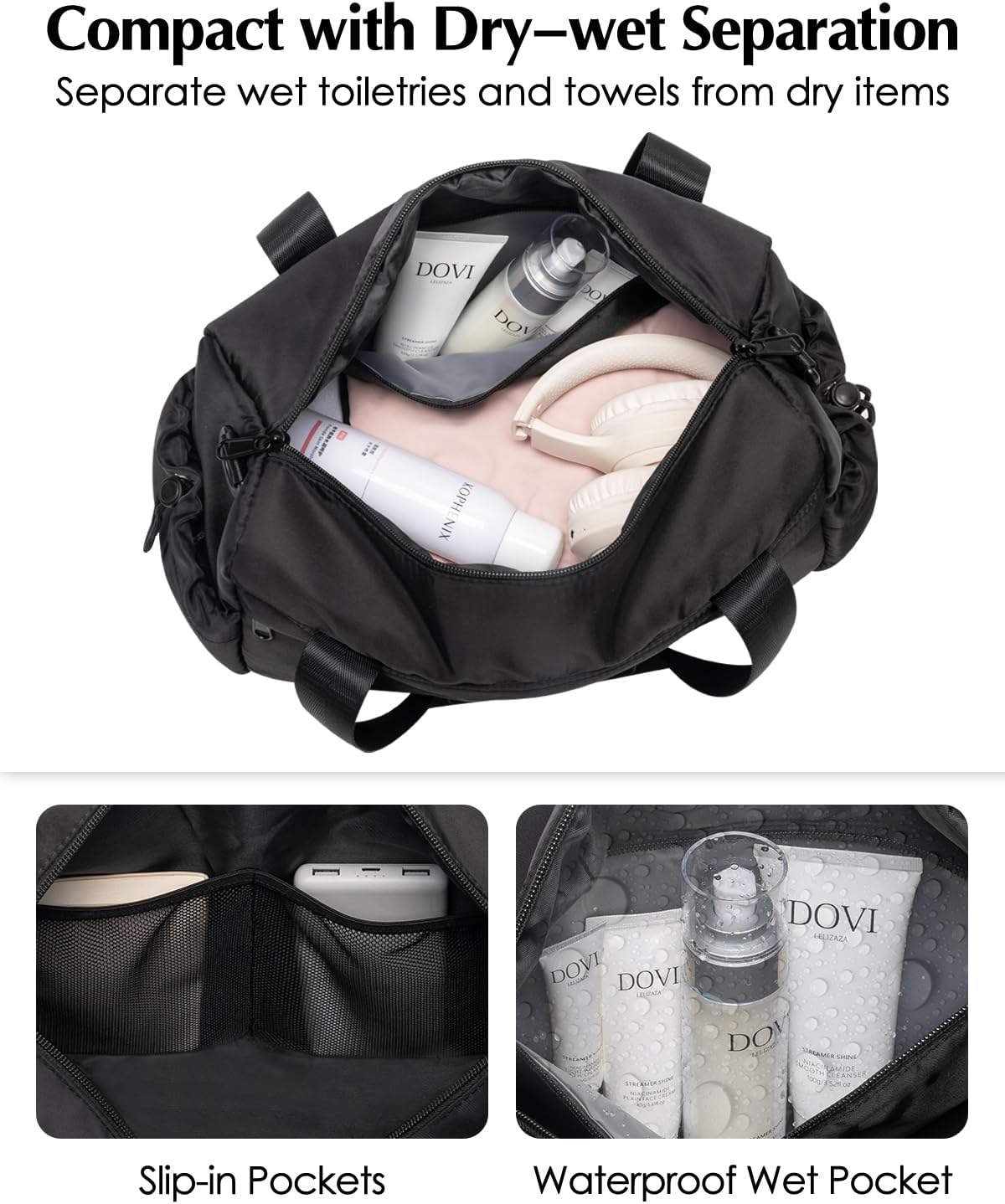 Small Gym Bag, Mini Gym Bag for Women with Yoga Mat Holder and Wet Compartment, Cute Small Yoga Mat Bag with Water Bottle Pocket for Workout Dance, Black - Image 3