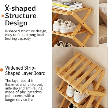 The 9-Tier No-Assembly Bamboo Rack, 9 Tier Bamboo Shoe Rack, Tall Narrow Accordion Shoe Racks, Foldable Vertical Organizer for Entryway, Closet, Bedroom, Small Spaces (Brown,3 Tier)