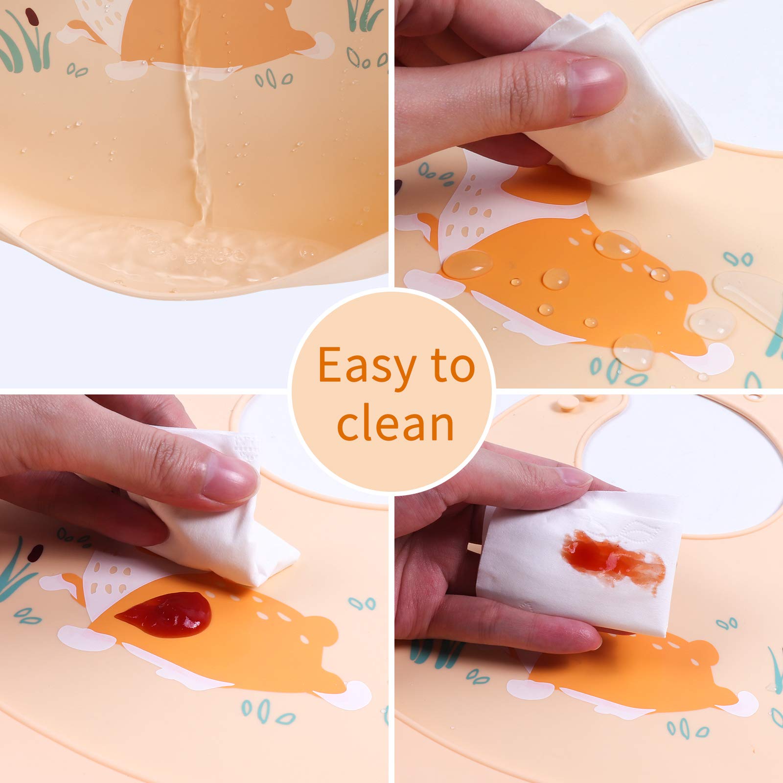 ABirdon Bavaglino Silicone, Impermeabile, Facili da Pulire, Lavabile, BPA Free, 6 Dimensioni Regolabili Bavaglini Silicone Morbido con Raccoglipappa per Ragazzi e Ragazze