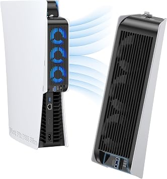 Cooling Fan for Old Model PS5 Accessories with LED Light, Console Heat Dissipation, 3.0 USB Port, External Cooler for Both Disc and Digital Version, Game Console Use, White and Black Not Compatible | Compatible with PS5 Disc/Digital 2020 Unlined Side Panels, NOT for PS5 Slim 2023 PS5 Pro 2024 Black/White