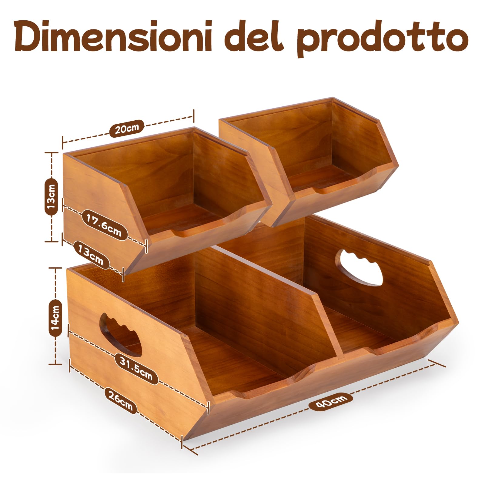 Aquzee Porta Patate, Porta Patate Cipolle Aglio, Set Di 3 Contenitori Impilabili A 2 Strati, Per Cipolle Separabili, Contenitori Cucina Organizer, Porta Pane Da Cucina, In Legno Per Frutta E Verdura