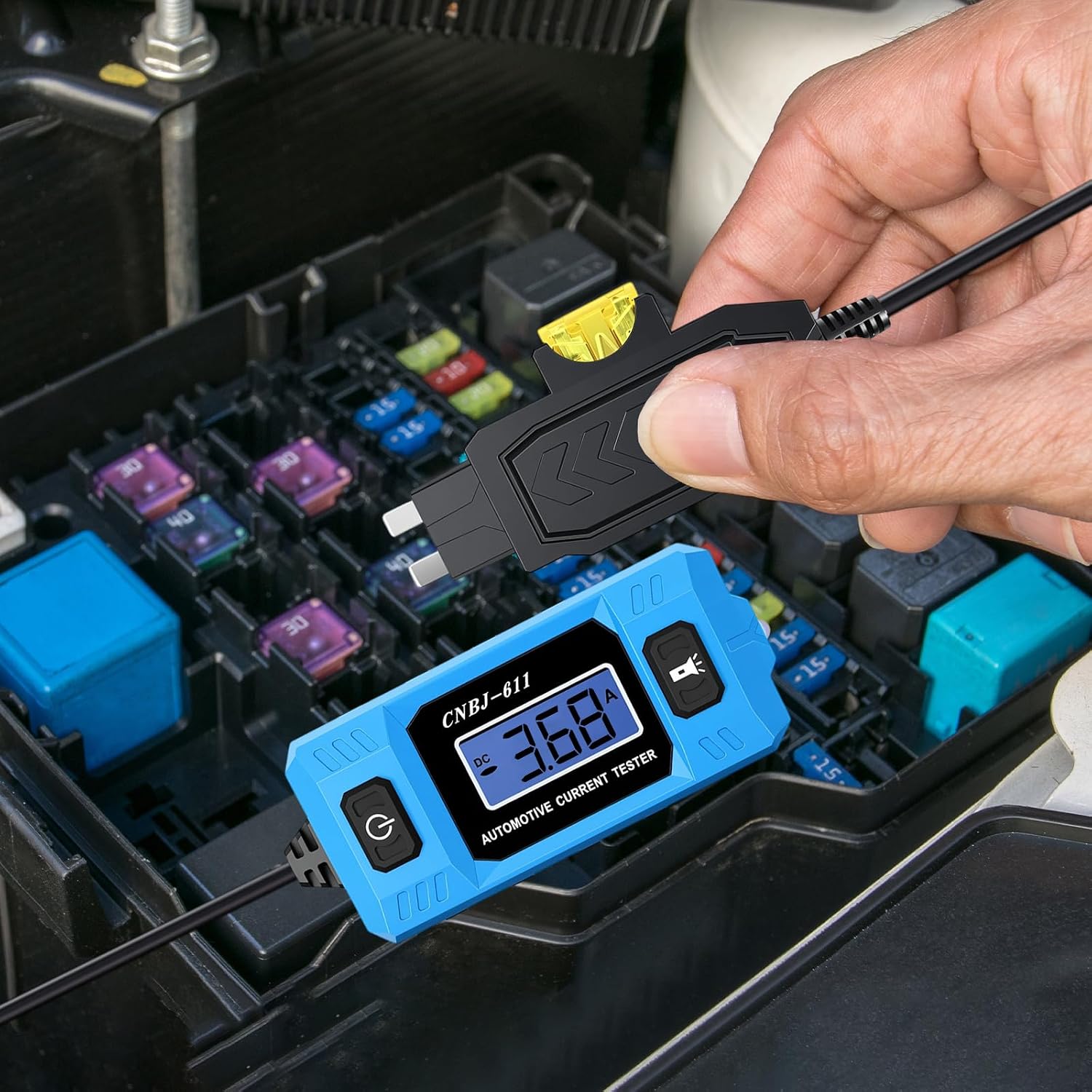 Fuse & Relay Tester, 12V/24V Automotive Circuit Fault Probe Tester with High-Precision Current Test & Blue Backlit LCD, Short/Open Finder with Front LED Light for Car, Truck Electrical Diagnostics