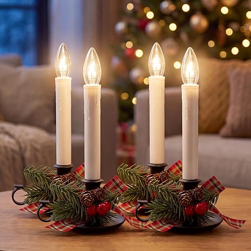 4PK Chrimtas Window Candle Light, 10" LED Antique Black Candlestick