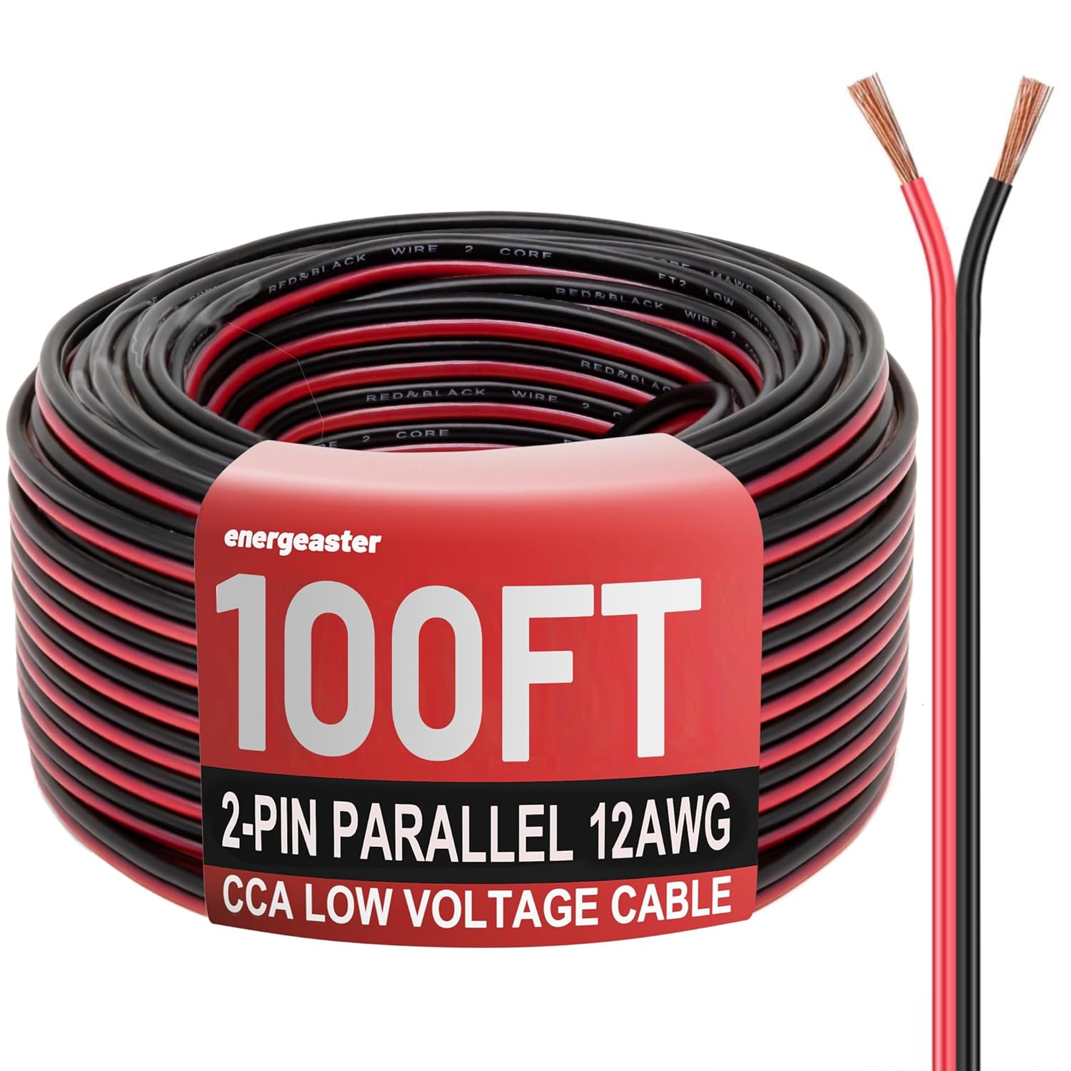 Electrical Wire 2 Conductors Red Black Cable Hookup LED Lighting Strips Flexible Wire Outdoor Extension Cord 12 Gauge Copper Clad Aluminum Wire Low Voltage Cable(12AWG 100FT) 100FT 2x12AWG