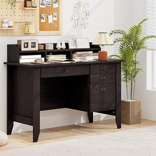 Miniatura 13 de WATERJOY Escritorio para computadora de 48 pulgadas con 4 cajones de almacenamiento y mesa ejecutiva de madera para mesa de computadora portátil