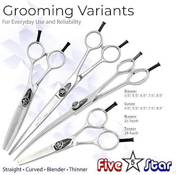 Kenchii Five Star Even Handle Dog Grooming Shears 4.5in Straight