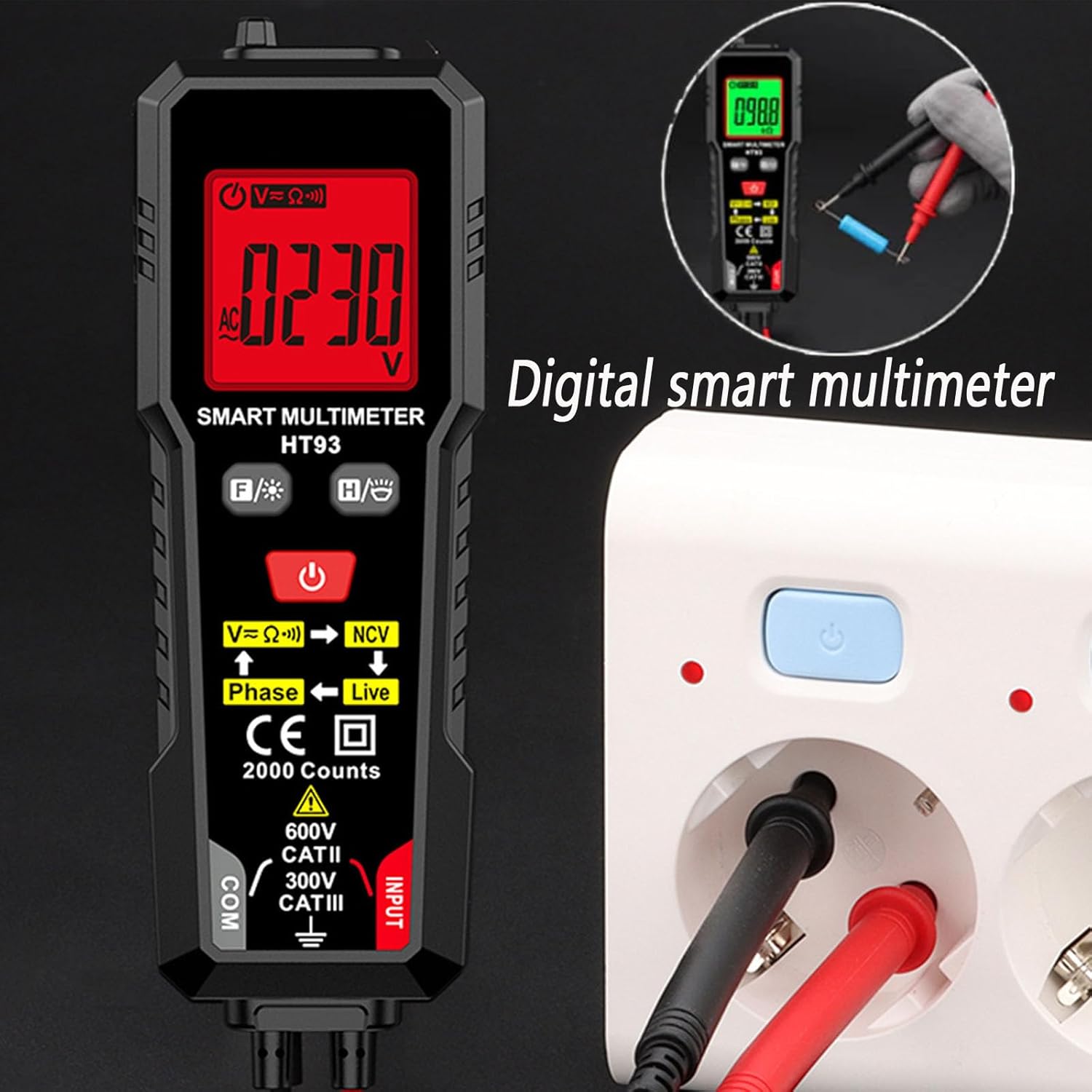 Digital Smart Multimeter, Smart Multimeter Digital TRMS 2000 Counts, LED Auto Ranging Measure AC DC Voltage DC Current, Non Contact Voltage Tester with Sound Light Alarm (2pcs)