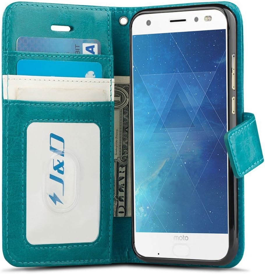 J&D Case Compatible for Moto Z2 Force Edition/Moto Z2 Force Case, Wallet Stand Slim Fit Heavy Duty Shock Resistant Flip Cover Wallet Case for Motorola Moto Z2 Force Edition Wallet, Aqua