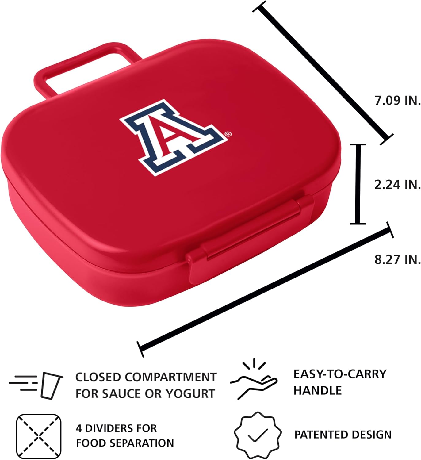FANMATS NCAA Travel Bento Lunch Box — Team Logo Design | Latching Lid | Reusable | 3 Compartments