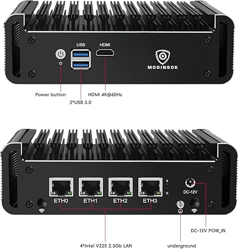 Miniatura 4 de Firewall Appliance 2.5Gbe Intel Celeron N5095 Quad Core, 4* Intel I225-V LAN sin ventilador Mini PC Barebone NO RAM NO SSD Soporte PFSENSE Router