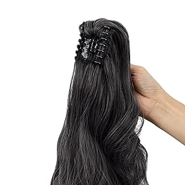 Mitrygreen Claw Clip Ponytail Extension 18 Clip in Wavy Ponytail Hair Extensions Long Pony Tails for Women Extensions Dark Brown mix White Wave Hairpiece