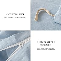 Vista 6 de Juego de funda de edredón Queen de 100% algodón lavado 3 piezas, ropa de cama suave, cómoda y transpirable con toque de lino, 1 funda de edredón y 2