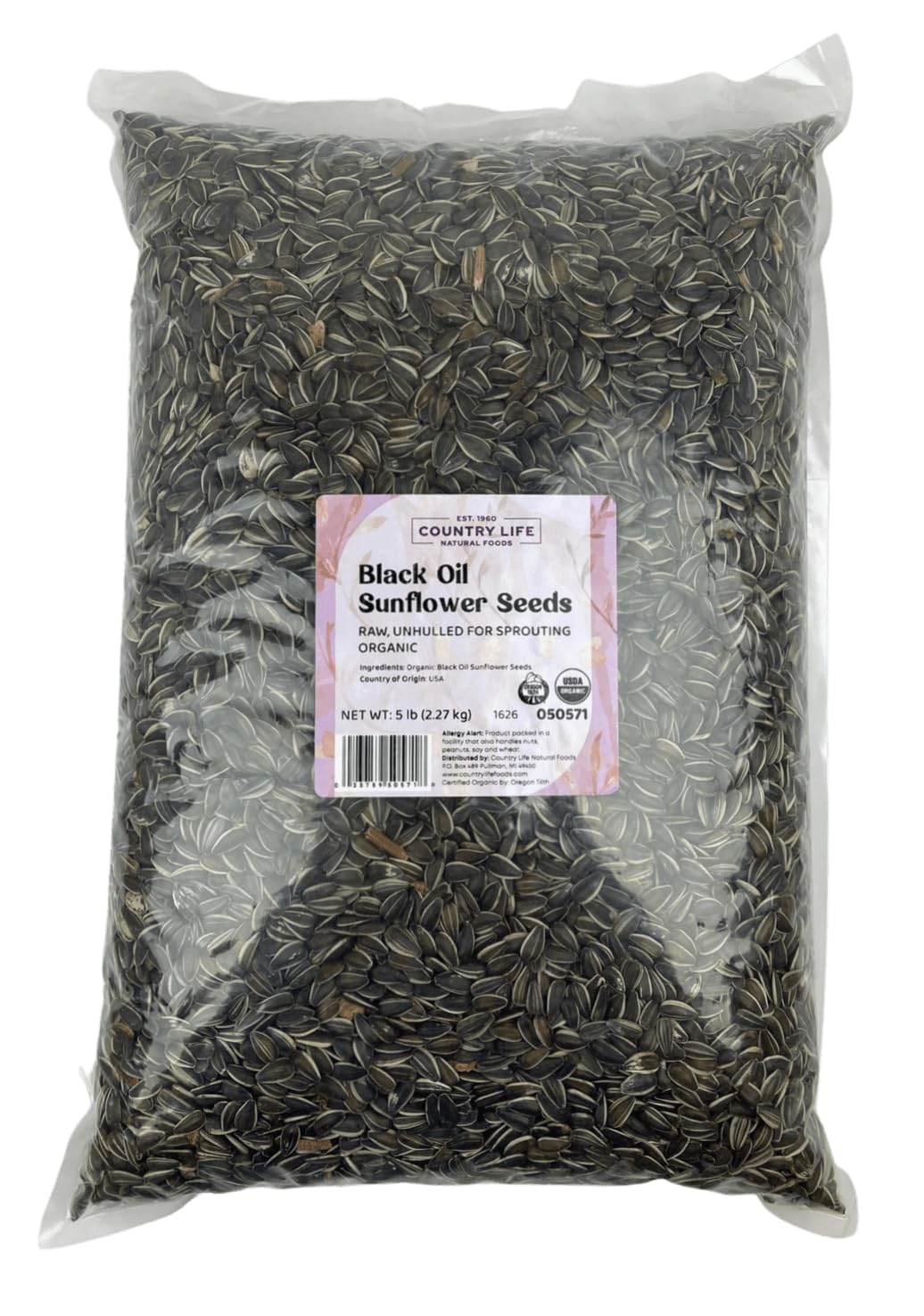 Organic Black Oil Sunflower Seeds for Sprouting Microgreens - Unhulled Peredovic - Kosher Vegan Non-GMO USA (5 LB)