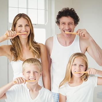 10 Pcs Bamboo Toothbrushes Family Pack, Medium Bristles | Eco- Friendly | Biodegradable & BPA Free Organic Wooden Toothbrushes for Adult and Kids