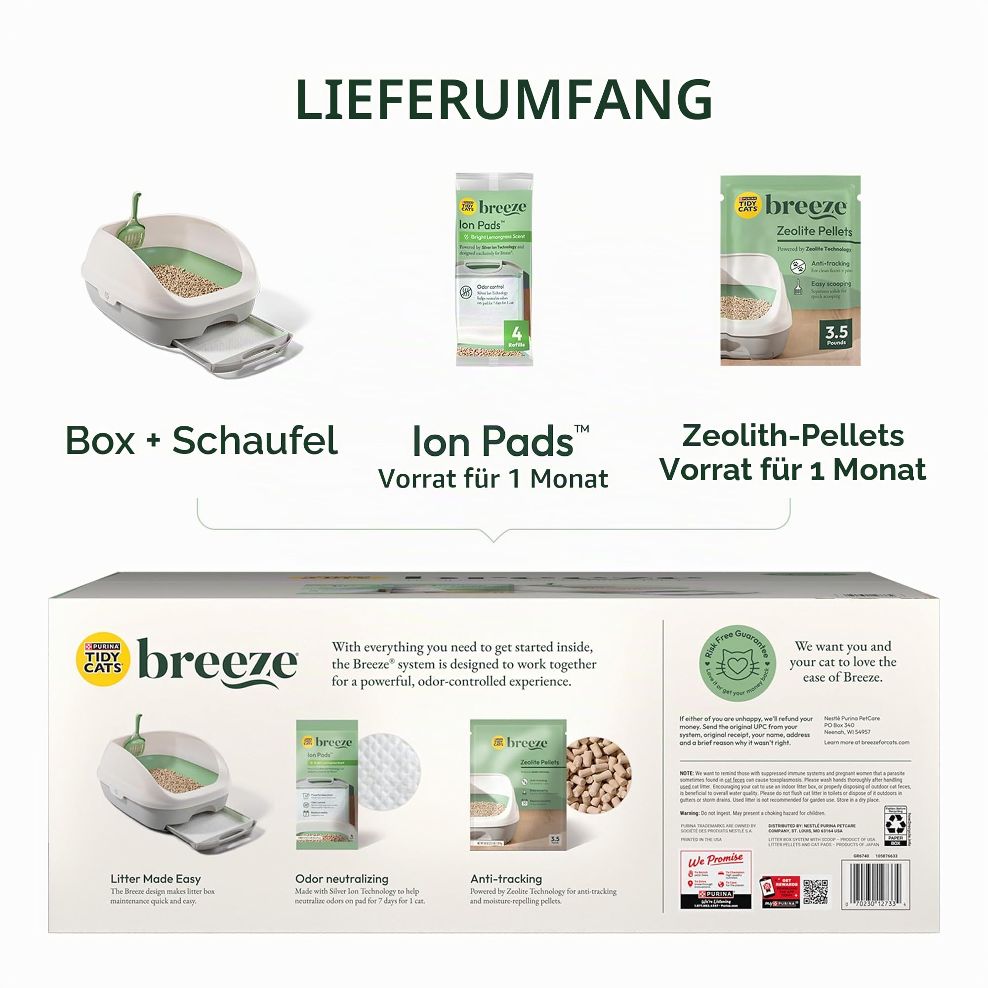 Purina Tidy Cats Katzentoiletten-System, Breeze System Starter-Kit Katzentoilette, Katzentoilette & Pads Multi