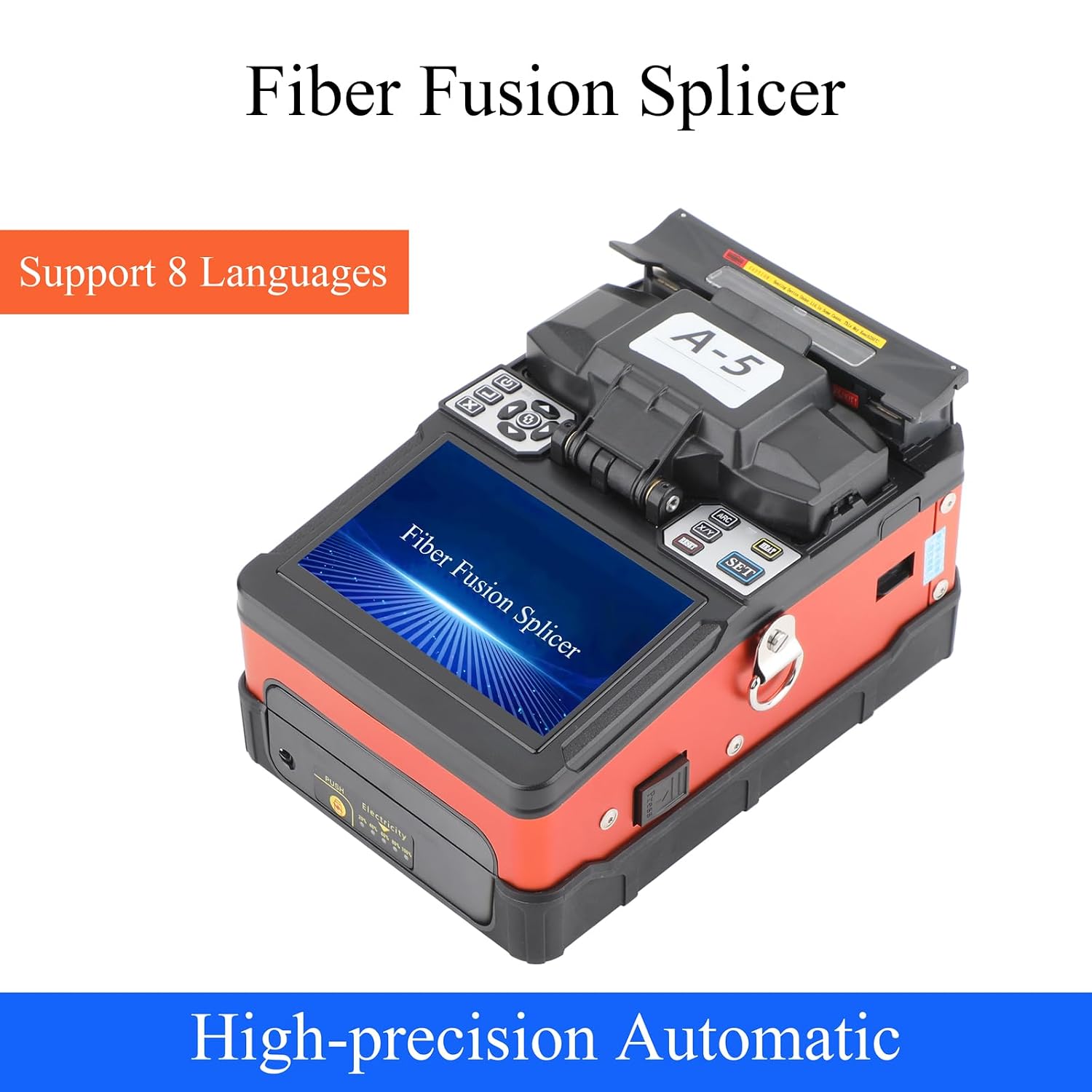 A-5 Fiber Optic Fusion Splicer Kit Automatic Splicing Heating Machine- 7s Splicing, 15s Heating for FTTH Projects (Kit E)