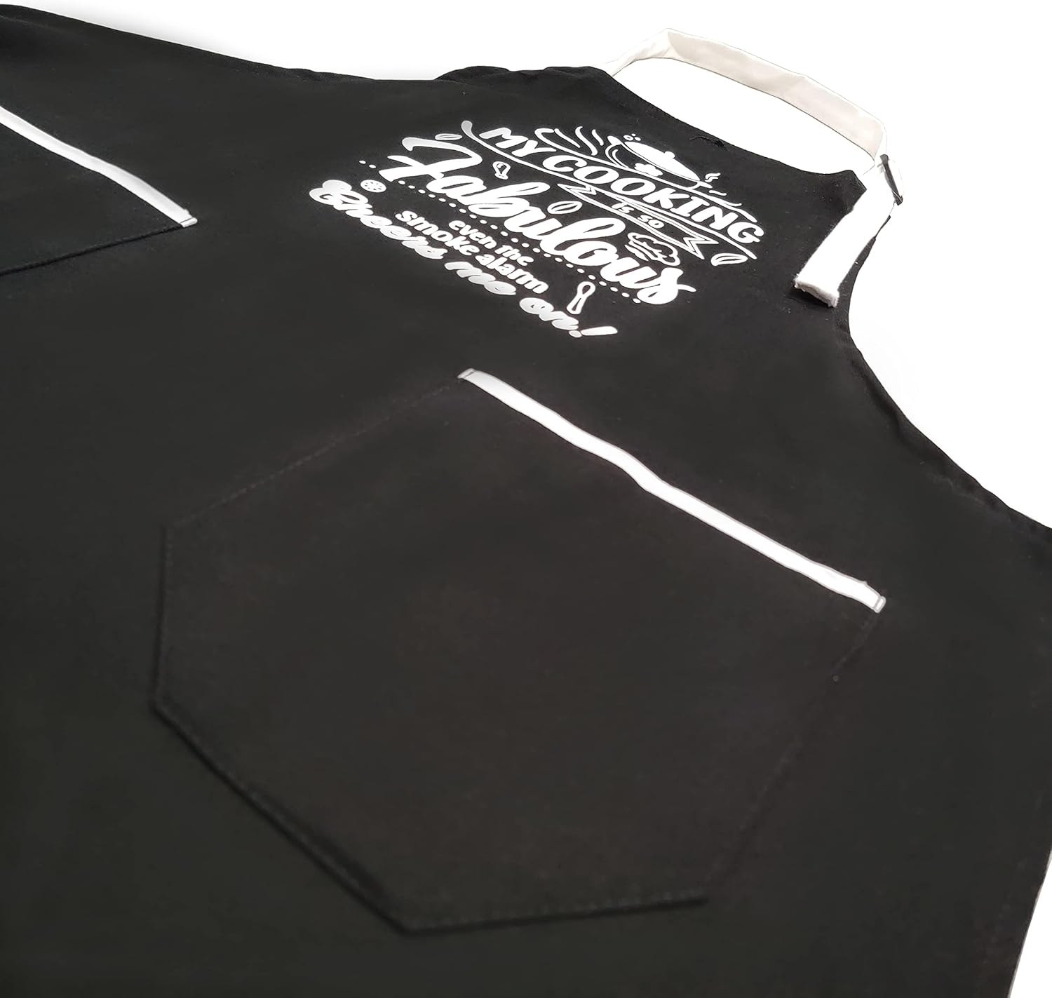 MY COOKING IS SO FABULOUS EVEN THE SMOKE ALARM CHEERS ME ON -100% Cotton Thick Black Apron with 2 Tone White Pockets - Adjustable Strap - Unisex - Great for Outdoor/Indoor Cooking - Funny Gift - Image 4
