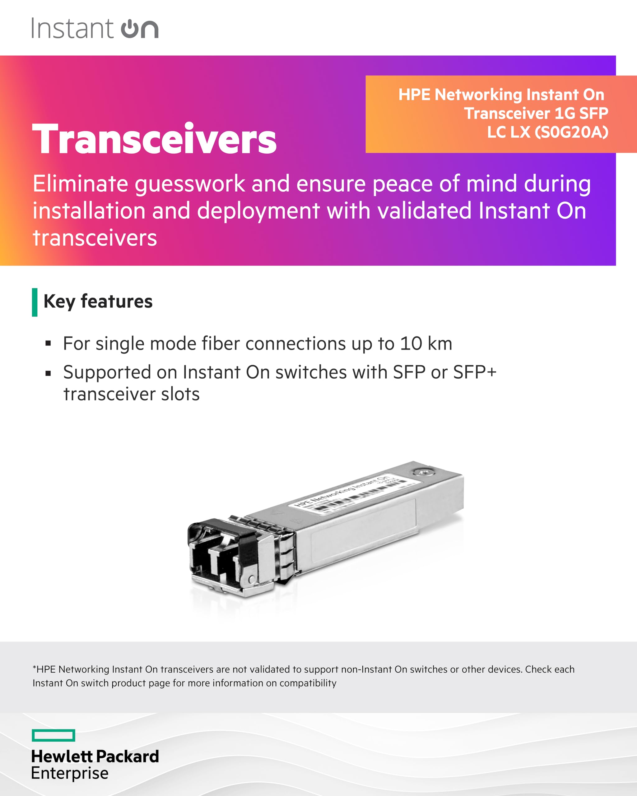 HEWLETT PACKARD HPE Instant on 1G LX SFP LC Transceptor de Fibra Monomodo 10km
