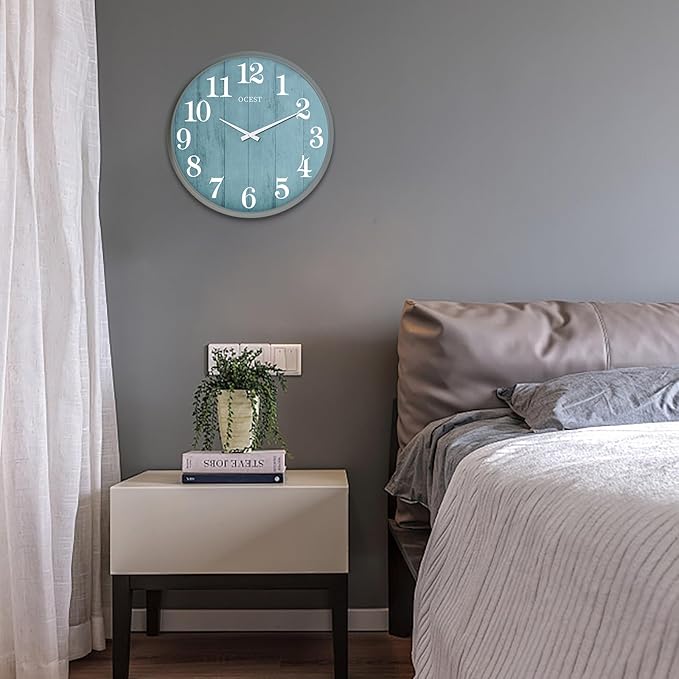 Reloj de Pared OCEST 45.7 cm Analógico Silencioso Azul y Blanco miniatura 2