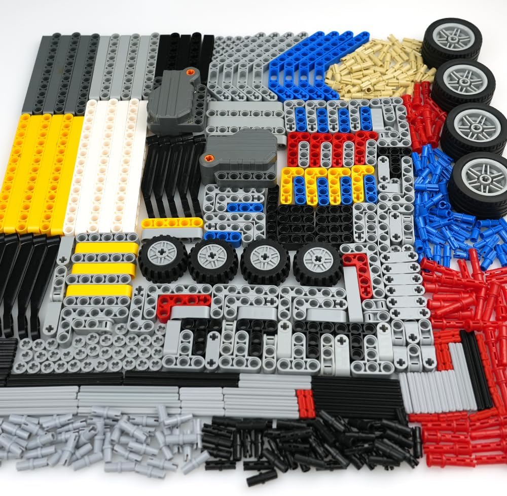 Technical Parts Liftarm Beams Pullback Motor Building Block Set, EV3 Replacement Extra Accessories, Axle Pins Connector Frame Wheels Tire Bricks Pieces