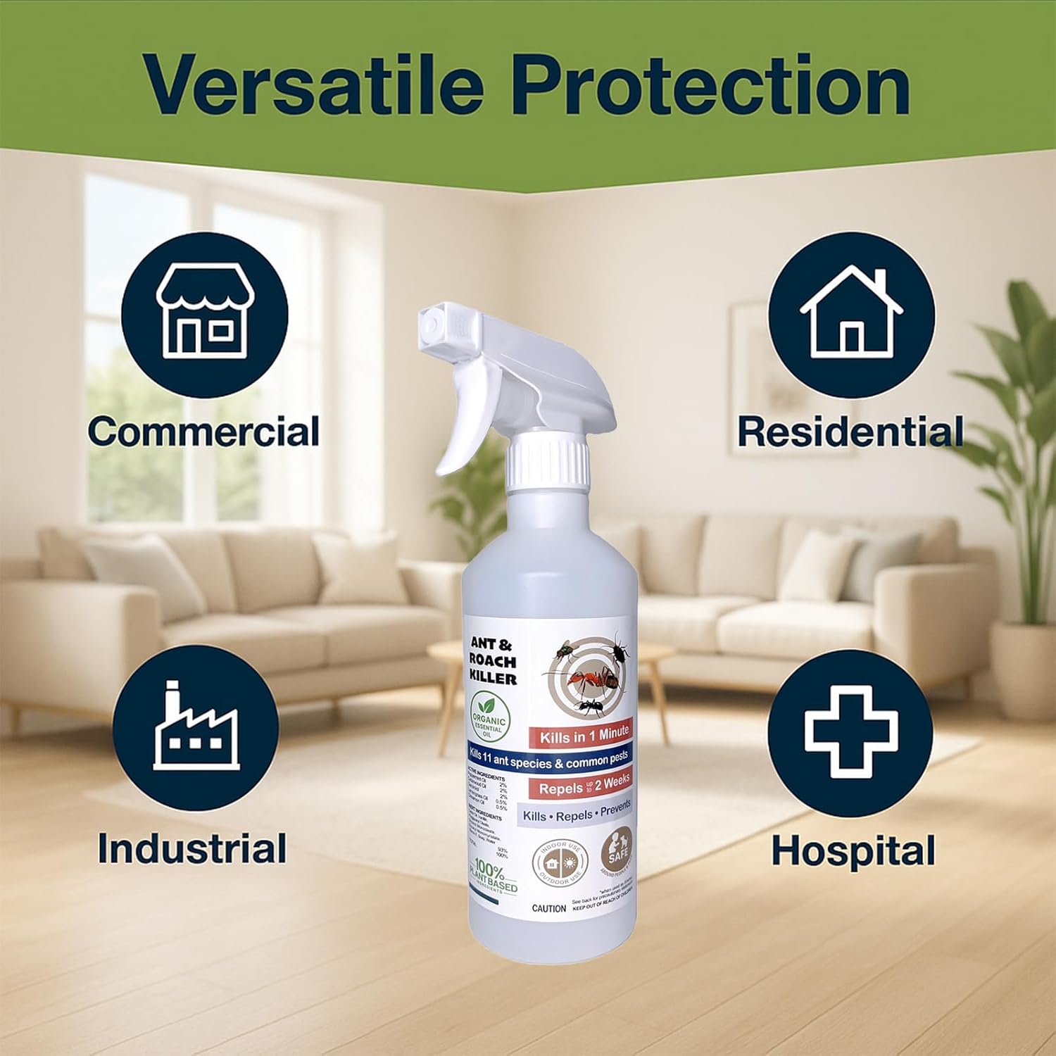 Natural Ant & Roach Killer Starter Kit – Plant-Based Concentrate with Reusable Spray Bottle, Multi-Purpose Indoor & Outdoor Insect Control, Kills on Contact, Pet & Family Safe, 180-Day Protection