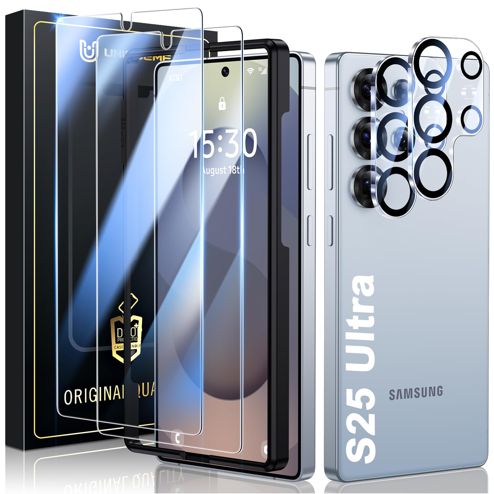 UniqueMe per Samsung Galaxy S25 Ultra Pellicola Protettiva - 2 Pezzi Pellicola Vetro Temperato per Samsung S25 Ultra e 2 Pezzi Protezione Fotocamera, Resistente ai Graffi, Bubble Proof