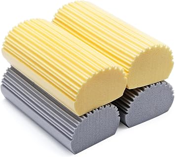 4Pcs Reusable Damp Clean Duster Sponge, Gray and Yellow