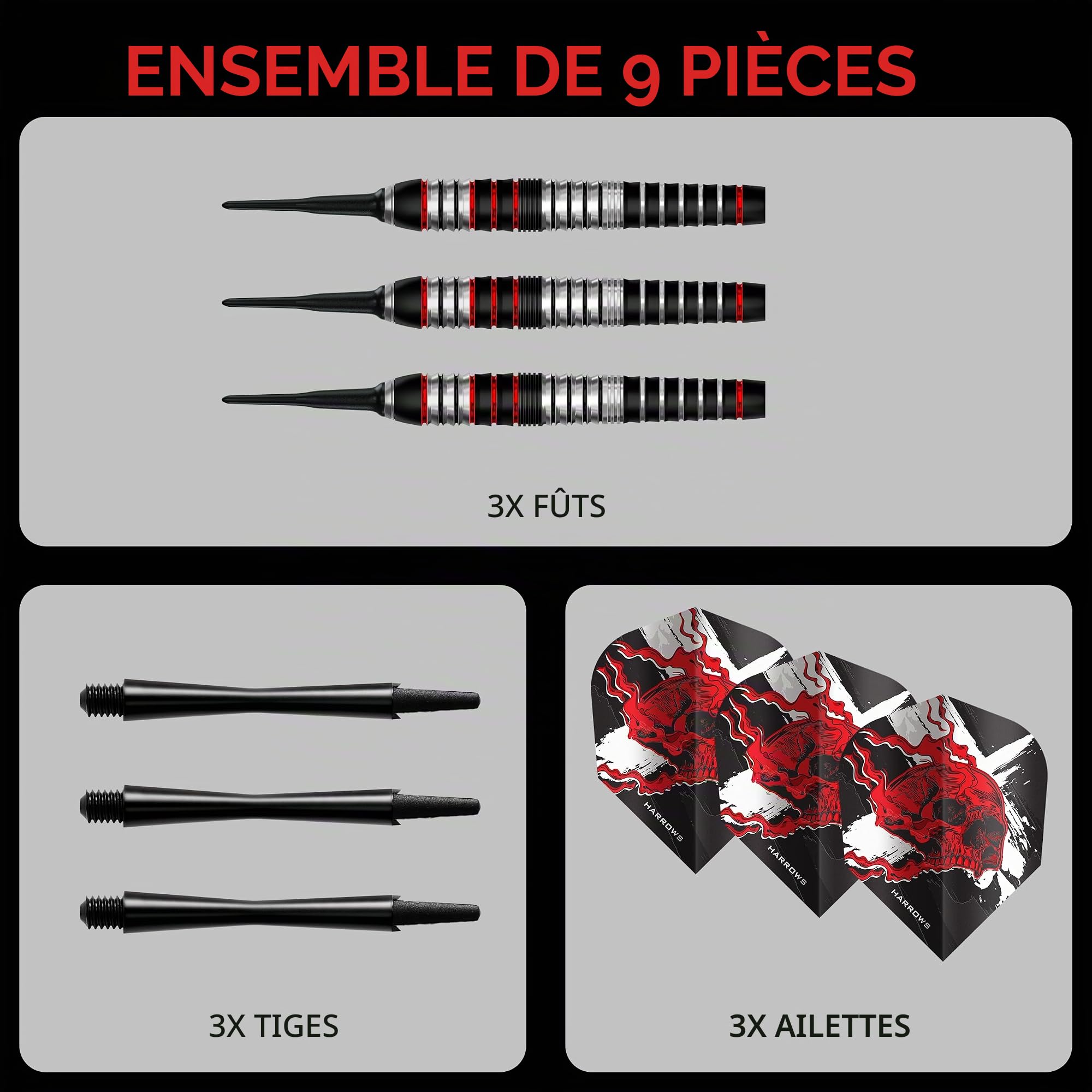 Harrows Ryan Searle Heavy Metal Jeu de fléchettes à pointe souple en acier inoxydable 18 g ou 20 g – Avec tiges Speedline, ailettes 100 microns et étui de fléchettes – Fléchettes robustes et souples