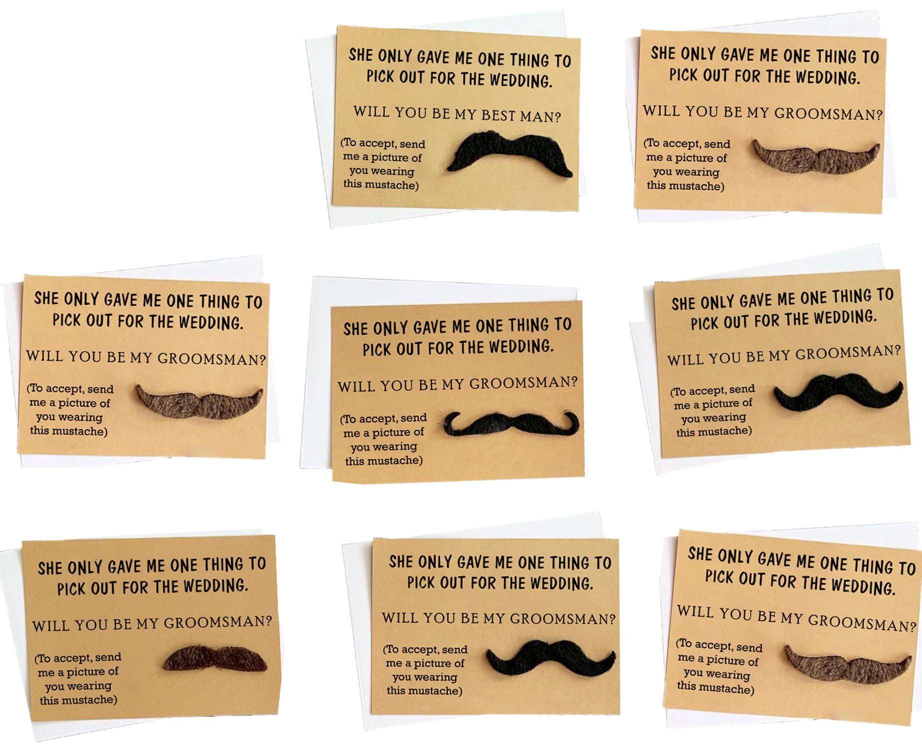 Tarjetas de propuesta de padrinos de boda con bigote, juego de 8 con sobres de 5 x 7 pulgadas, divertidos regalos de propuesta de padrinos de boda para boda