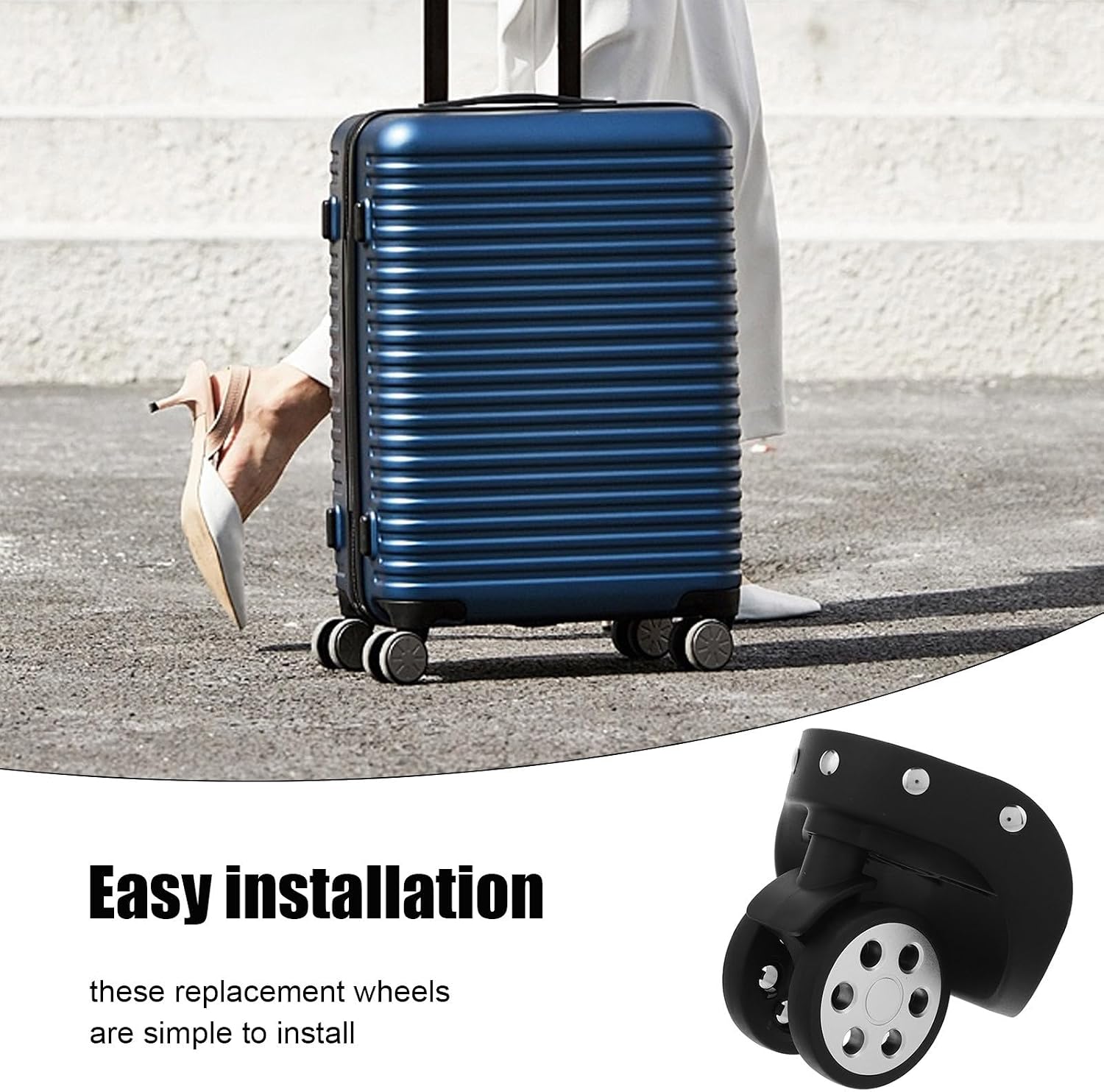 VALICLUD Replacement Luggage Wheels for Suitcase Spinner, 2 Pairs Large Black Round Hole Travel Suitcase Wheel Repair Kit with Swivel Casters for Trolley and Luggage Cases