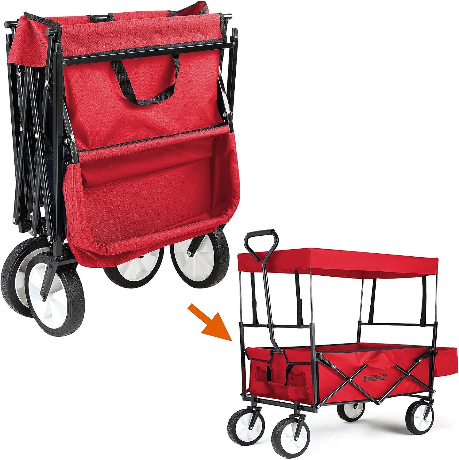 Deuba Chariot de Jardin Pliable 4 Roues avec Toit 70 kg Chariot de Transport à Main Rouge Chariot de Plage charrette remorque — vue 6