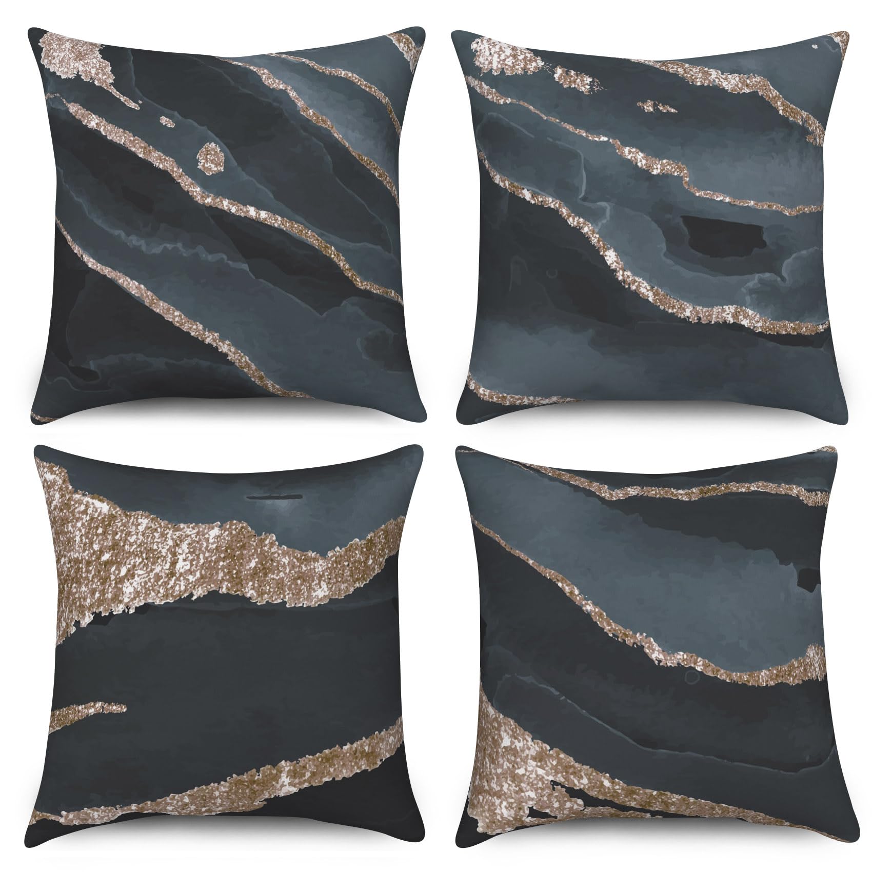 Federa Cuscino Ruwado 40x40 Cm Grigio Antracite Con Motivo Marmo Ed Effetto Lino - Copricuscino Decorativo Di Alta Qualità