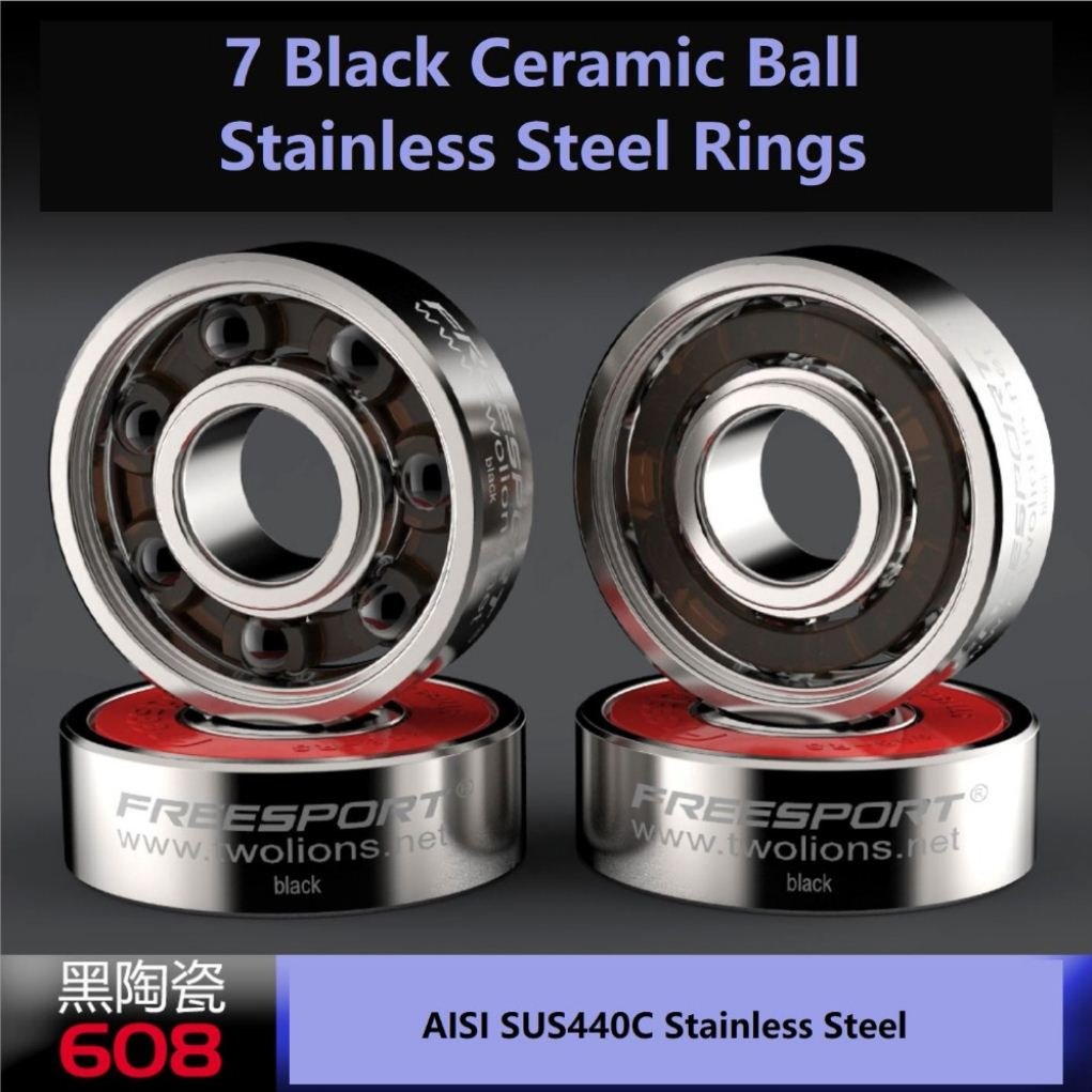 Twolions High Speed 608RS Stainless Steel Hybrid Black Ceramic Bearings for Inline Skates or Skateboard or Scooter or Quad Roller Skates (Pack of 8)