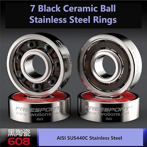 Miniatura 2 de Twolions Rodamientos híbridos de cerámica negra de acero inoxidable 608RS de alta velocidad para patines en línea, monopatín, scooter o patines