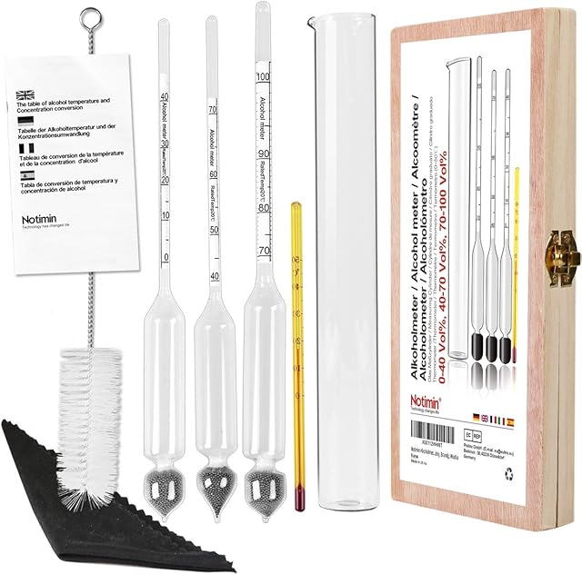 Notimin 3 Pack Alcohol Hydrometer Includes Glass Cylinder Thermometer Detection of 0-100 vol% Concentration for Spirits Distilled Whiskey Vodka Cognac